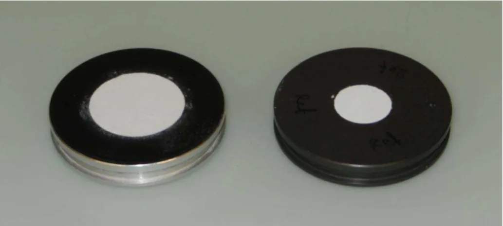 Figure 30 : Deux porte-échantillons de DRX de taille différente remplis avec une poudre blanche