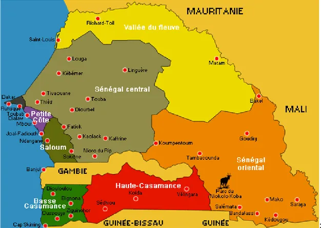 Figure 1. Carte du Sénégal avec ses zones agroécologiques 
