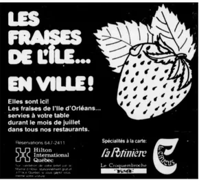 Figure 6.Québec Hilton, « Les fraises de l'île...en ville ! », Le Soleil, 4 juillet 1981, p