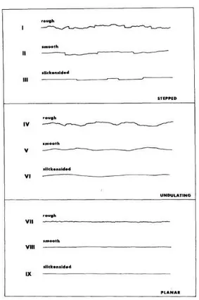 Figure 3.3 - Profils typiques de rugosité de  ISRM  et  suggestion  de  nomenclature.  La  longueur  des  profils  varie  entre  1  et  10 m  (ISRM 1978)