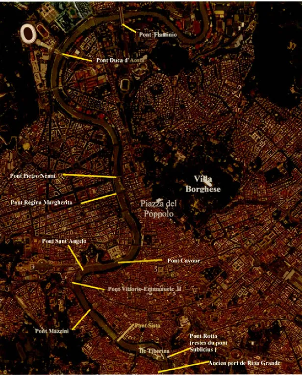 Figure 2  :  Carte  du  Tevere  Source :  Bing Maps  et  nos  annotations 