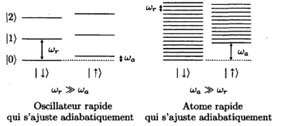 FIGURE 1.5 - Deux approches adiabatiques  pour  la diagonalisation  de l'hamiltonien  de  Rabi