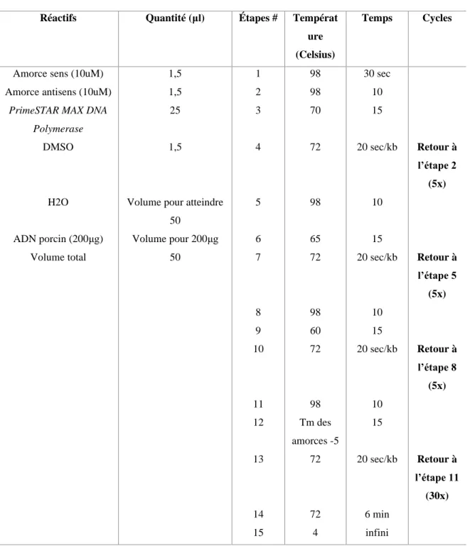 Table 2.1 : Le cycle PCR pour l’isolation du gène CAP d’AAV 