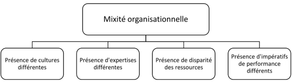 Tableau 4 : Dimensions de la mixité organisationnelle dans le cadre de cette étude en  regard de la dualité présente 