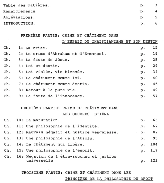 Table  des  matières.  Remerciements 