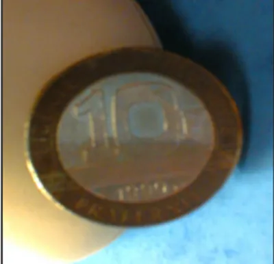 Figure 1: Electrografted film of polymethacrynonitrile on half part of a French coin. 