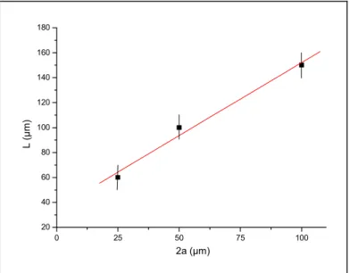 Figure 23: average normalized width of the dots as a function of  the diameter of the UME
