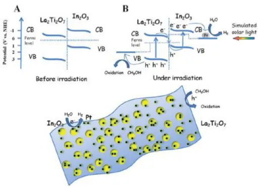 Figure 2.8: The proposed photocatalytic H 2  evolution mechanism over the In 2 O 3 /La 2 Ti 2 O 7