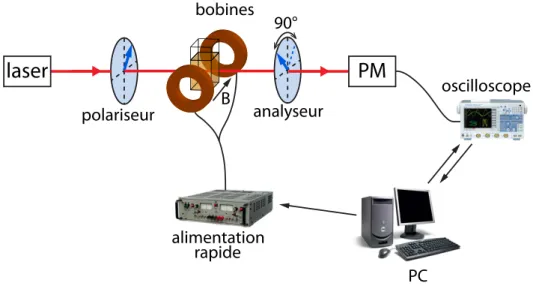 Figure 2.3 – Dispositif expérimental construit pour caractériser les propriétés magnétiques des billes.