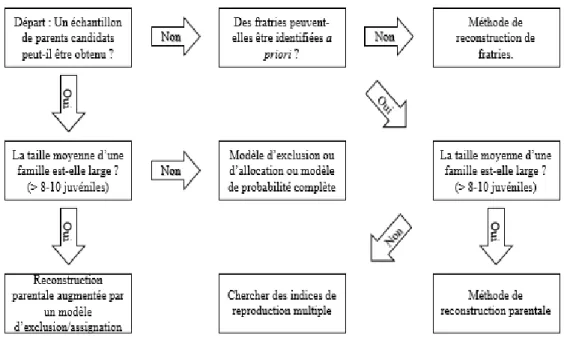 Figure 8 : Clé de décision pour le choix d'une méthode d'analyse de parenté (inspiré de Jones et al  2010) 