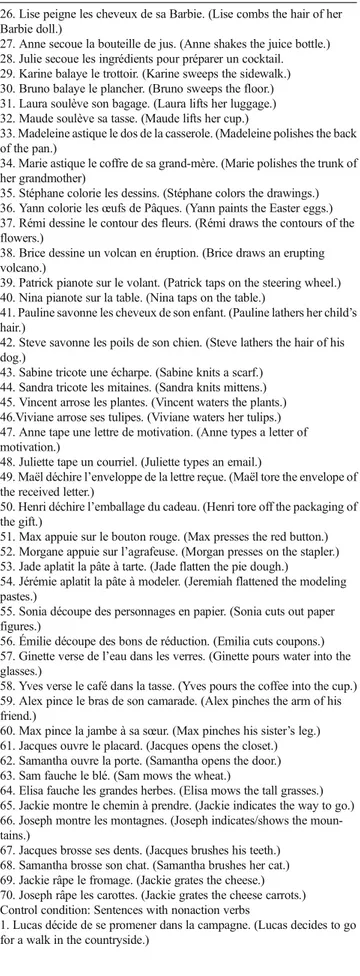 Table 2 Lists of sentences