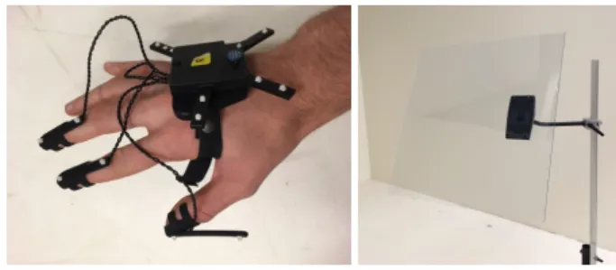 Fig. 6. A.R.T. Finger tracking device and the passive glass.