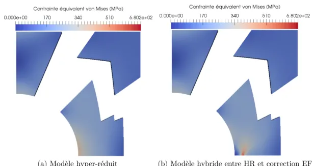 Figure 2.30 – Champ de contrainte équivalent de von Mises après le calcul hyper- hyper-réduit sur deux modèles différents.