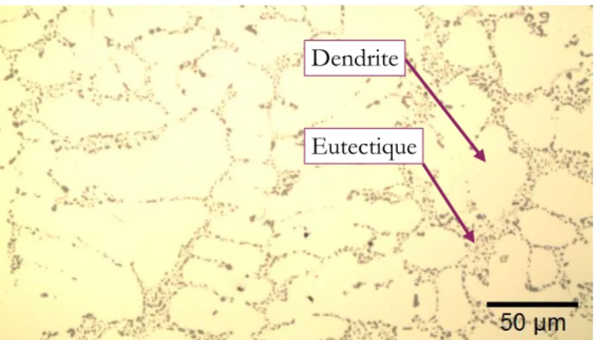 FIGURE 0-2. Microstructure de l'alliage AlSi7Mg0,3+0,5Cu – T7, dans un plan quelconque (Billettes)
