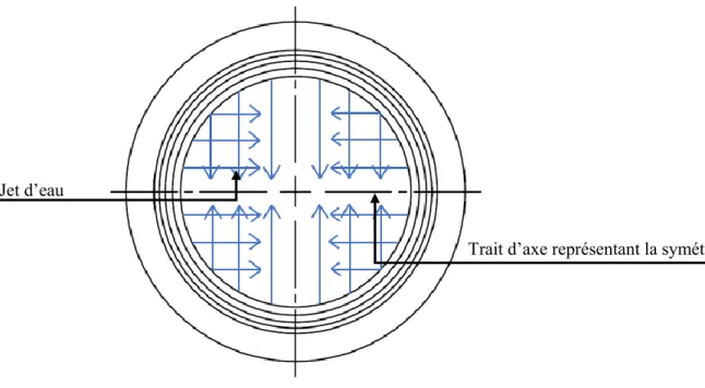 Figure 4.7 : Schématisation du quadrillage produit par l’eau insérée au travers de l’insert 