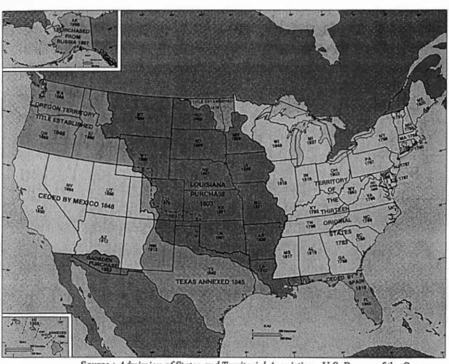 Figure 6.1  : Carte des nouveaux territoires avec années d ' annexion  (U.S . A.) 