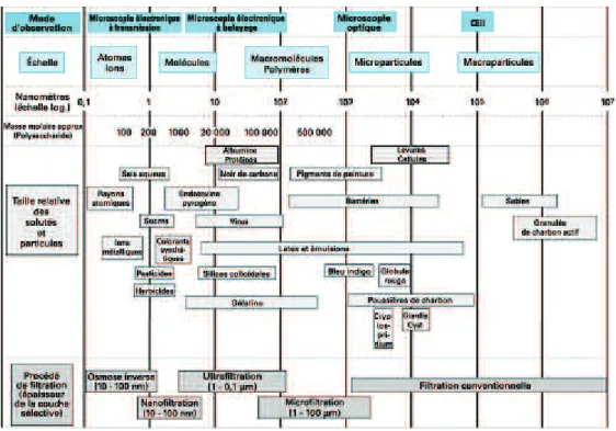 Figure A. 1. Classement des technologies membranaires selon leur gamme de porosité 1