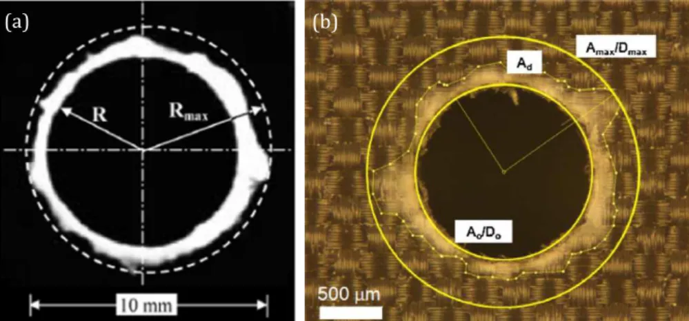 Figure 1.5.  Défauts types de délaminage induits par perçage :  