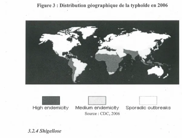 Figure 3 : Distribution géographique de la typhoïde en 2006 