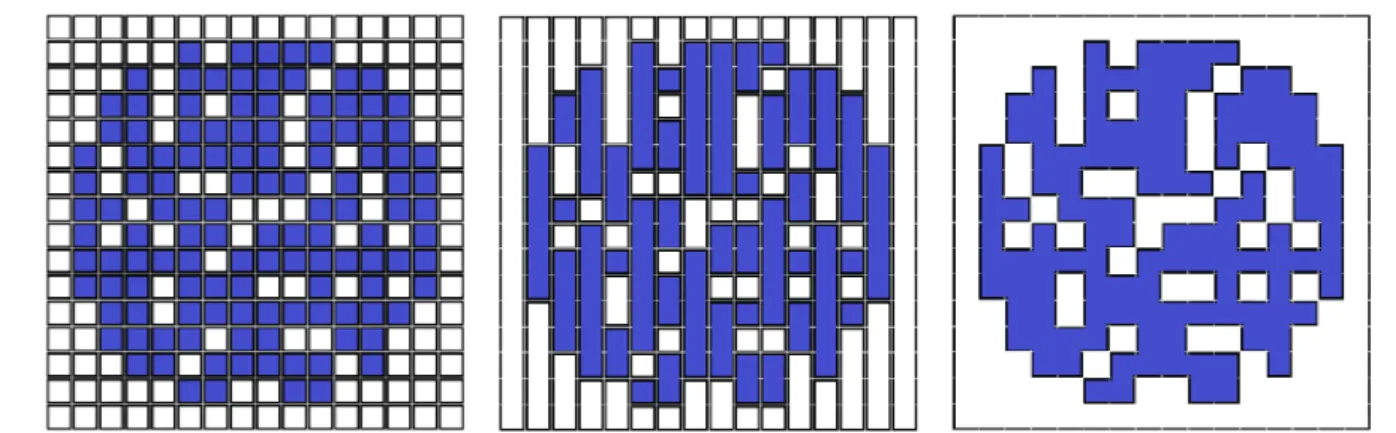 Figure 23 : Méthode de segmentation par bâtonnets. Gauche : image originale. Centre :  construction des bâtonnets