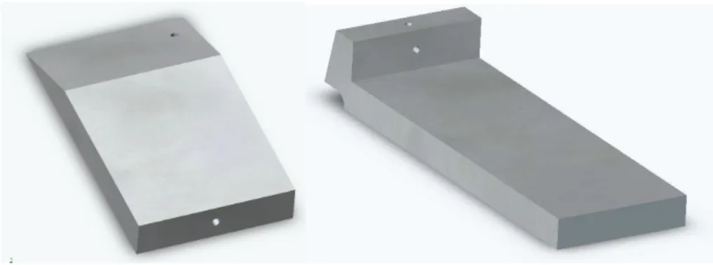 Figure 49 : Vue en 3D du couteau et de la barre de pression réalisés 