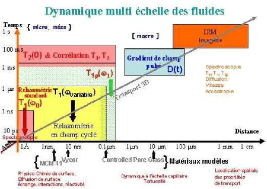 Figure 9: Positionnement spatio-temporel des techniques RMN utilisées. 