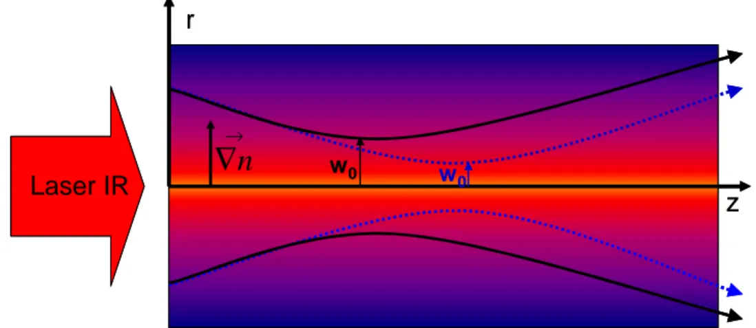 Figure 2.7 : Réfraction et propagation du laser infrarouge dans un plasma à fort gradient