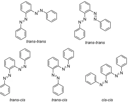 Figure 19. Five conformational possibilities for the simple ortho-bis-azobenzene, 92 