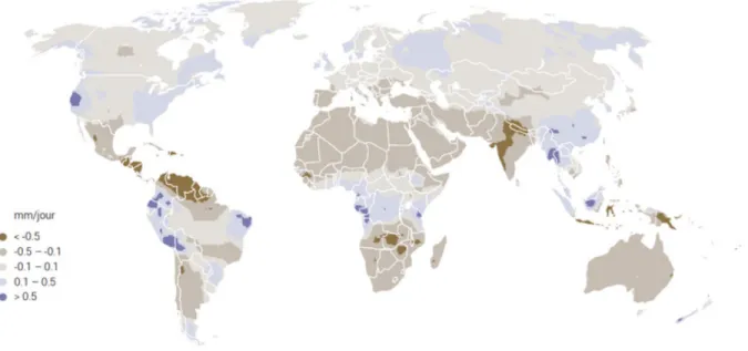 Figure 3.2 Variation des précipitations nettes, 2010 – 2050 (tiré de : UNESCO, 2019a)