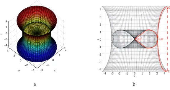 Figure 2.16 : La surface pour toutes les solutions possibles et le plan yoz (unit´e : radian).