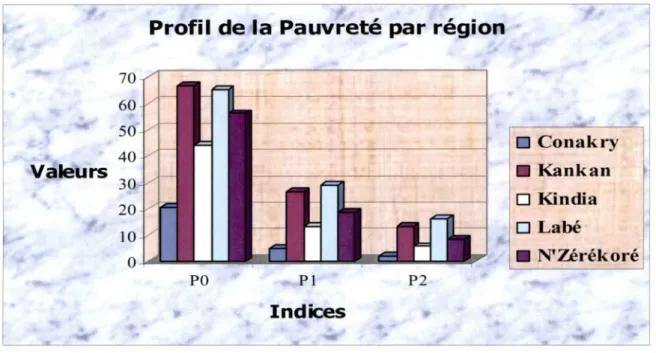 Graphique 3:  Profil de la pauvreté selon les indices et  par régions