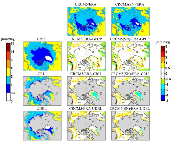 Figure  16  shows the CRCM5/AGCM_e sea-ice concen- concen-tration (SIC) for 30 years from 2071 to 2100 in the left  col-umn, and the change of SIC between future (2071–2100)  and recent past (1981–2010) in the right column