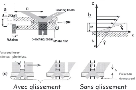 Fig. 2.11: Principe des mesures réalisées par Vélocimétrie Laser en Champ Proche (VLCP) par Schmatko et al