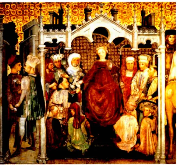 Figure 9: Franceschino Zavattari, Le Cycle de  Théodelinde  (scène 24),  1430-1447,  fresque,  Tombeau de la Chapelle de la reine Théodelinde, Cathédrale de Monza