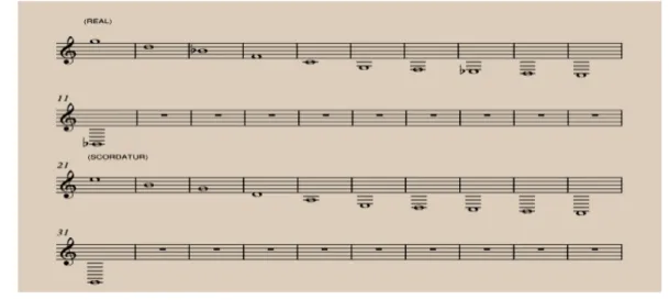Tableau 1 – Le type d’accord principal de la guitare à 11 cordes est, de haut en bas : g-d-b b -f-c-g et les cordes-