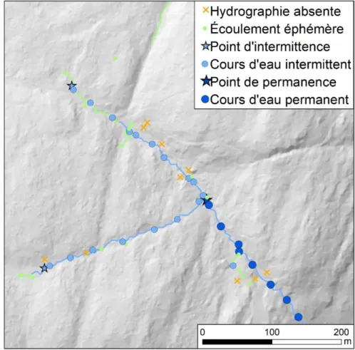 Figure 3 Positionnements de cours d’eau récoltés sur le terrain lors de l’été 2017 