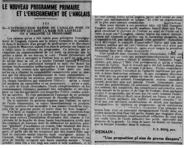 Figure 4.2 - Extrait d’une lettre de Mgr Ross,  Le Devoir 
