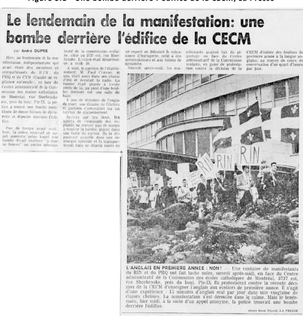 Figure 5.1 - Une bombe derrière l’édifice de la CECM, La Presse 