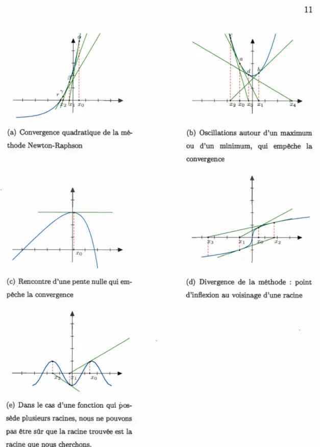 Figure  1.2  Exemples de  l a convergence et  des  pièges  que  l a  méthode de  Newton-
