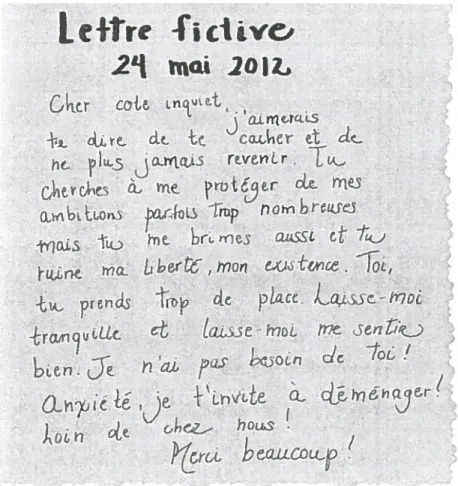 Figure 8: La lettre fictive à une partie de moi