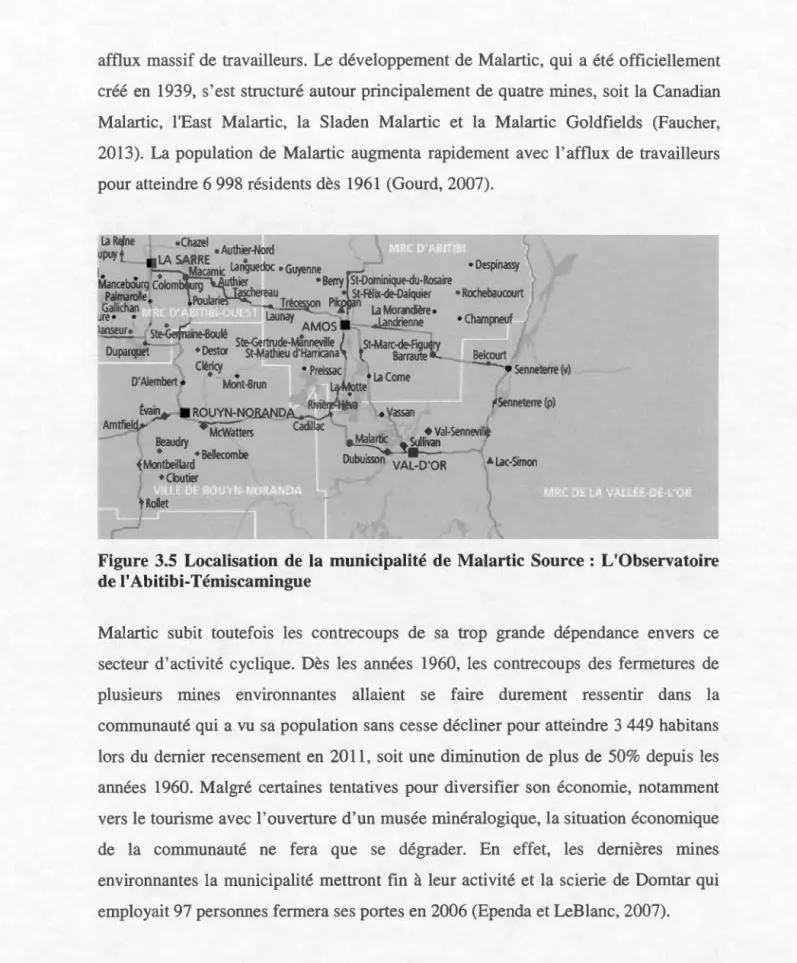 Figure  3.5  Localisation  de  la  municipalité  de  Malartic  Source  :  L'Observatoire 