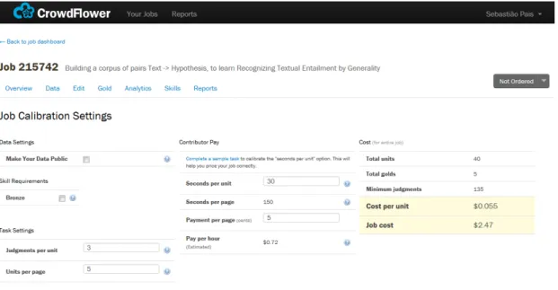 Figure 3.2: Job Calibration Settings in CrowdFlower.