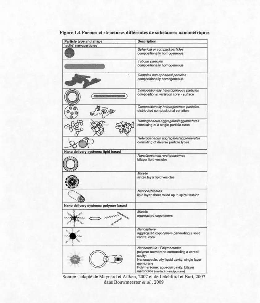Figure  1.4 Formes et structures  différentes de substances nanométriques 