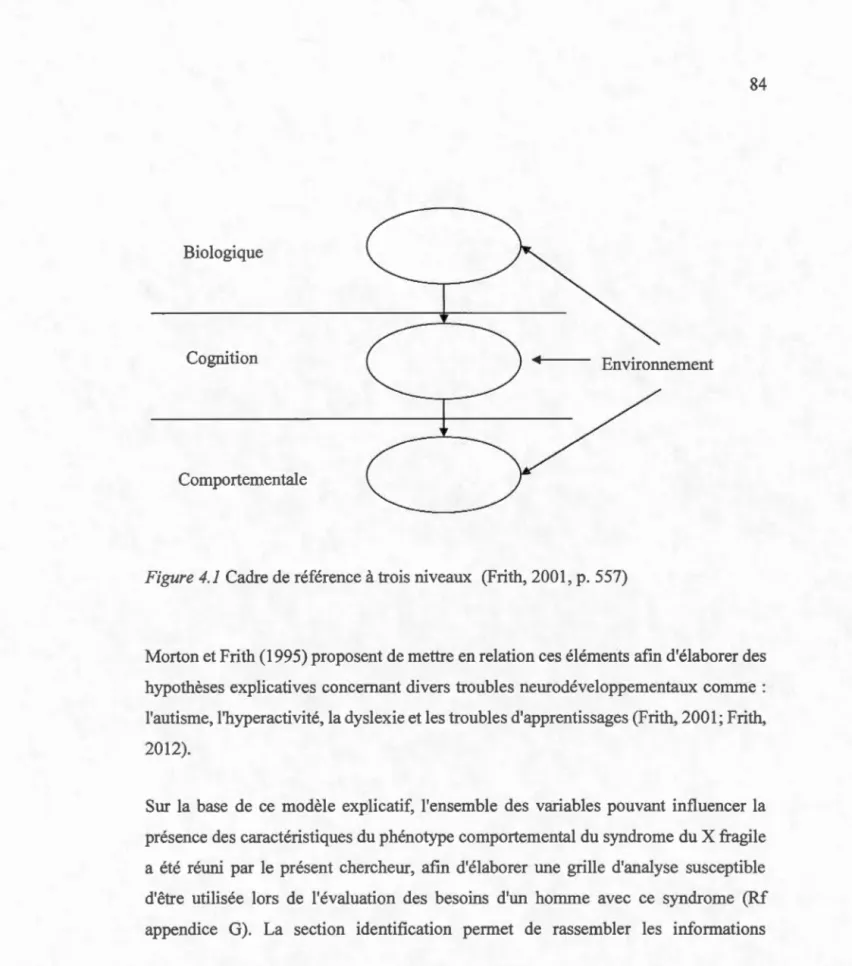 Figure 4.1  Cadre de référence à trois  niveaux  (Frith, 2001, p. 557) 