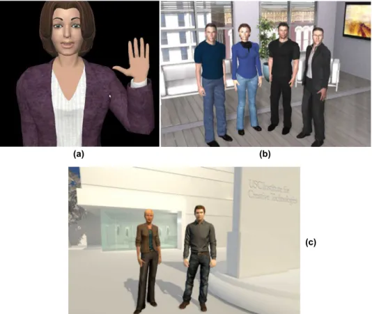 Figure 4.4: Virtual humans from BML realizers. (a) Greta (image taken from [ 155 ]). (b) Characters in MARC (image taken from [ 48 ])