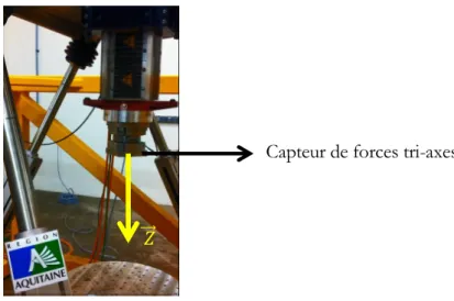 Figure 27 : Capteur de forces tri-axes placé à l’extrémité du 7 ème  vérin 