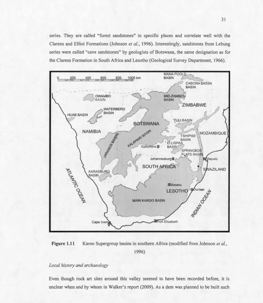 Figure  1.11  Karoo  Supergroup basins  in  southern Africa (modified f r om  John so n  e t  al., 
