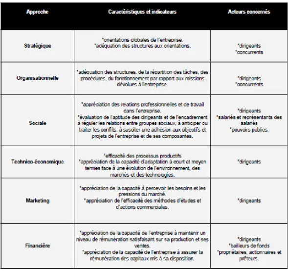 Tableau 3 : Différentes approches de la performance selon Cohen (1994) 