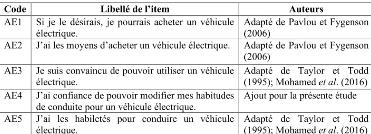 Tableau 4.13   Items de l’auto-efficacité 