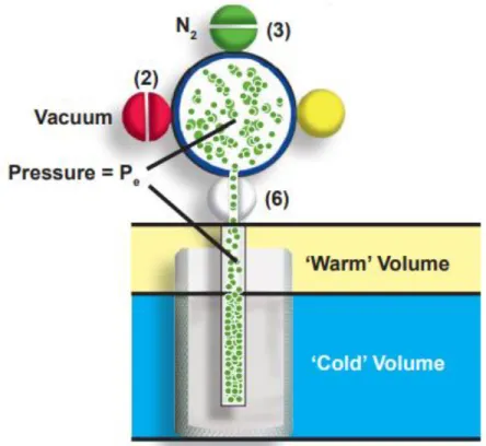 Figure 2.11  BET analyzer at the stage of “sample dosing and pressure equilibration” [48]